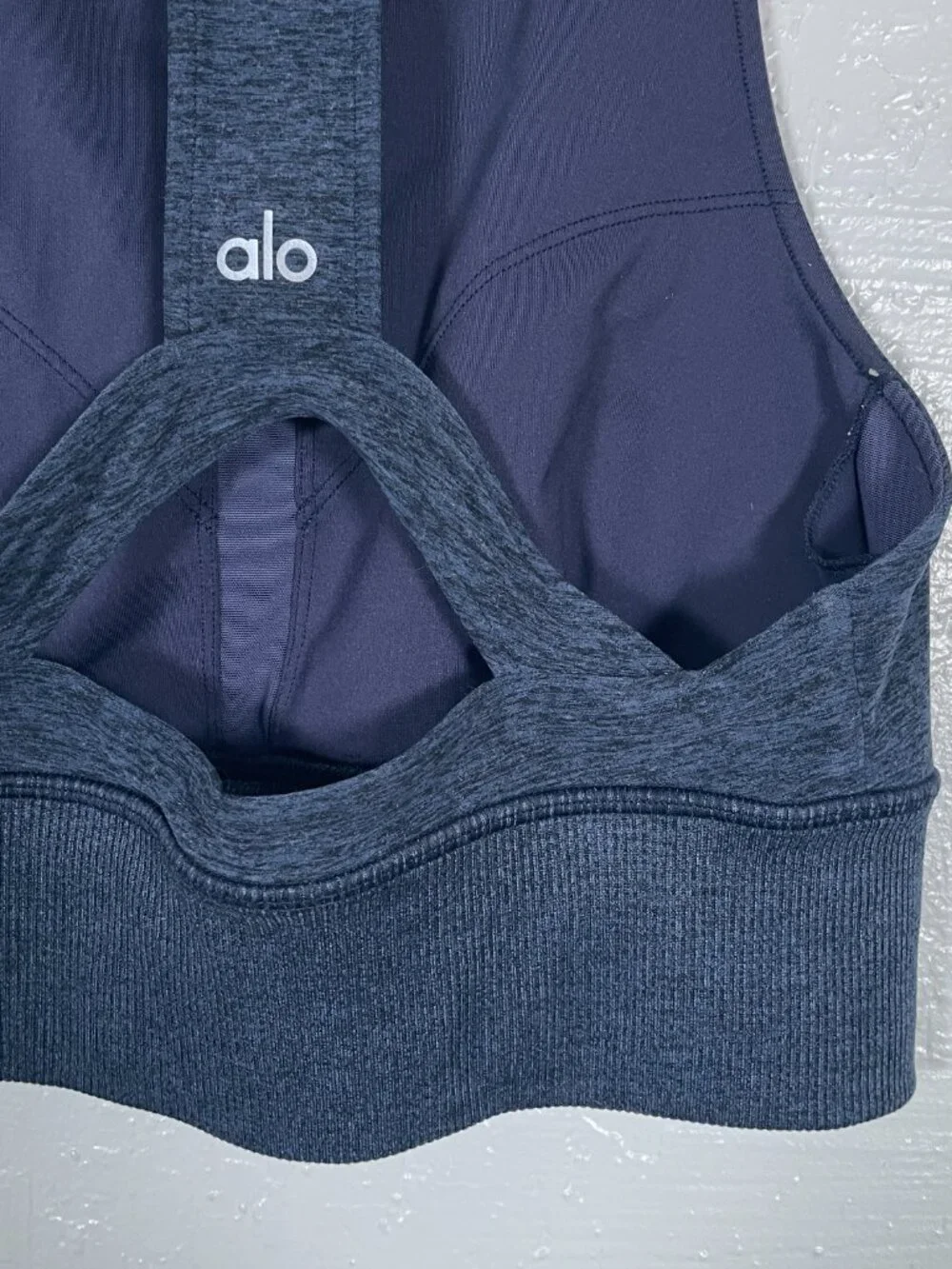 ALO Yoga Women M Navy Blue Space Dyed Alosoft Serenity Sports Bra Athleisure